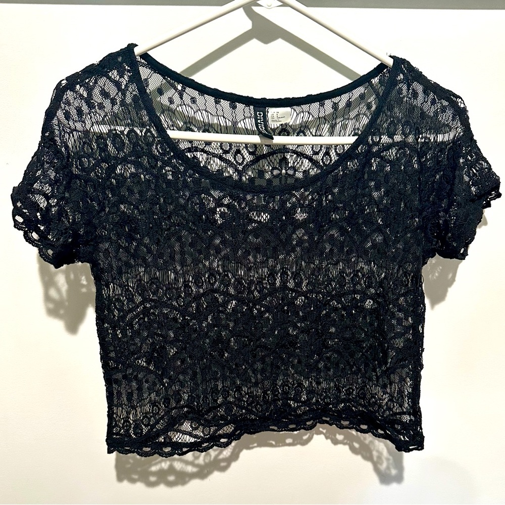 Rarely worn black Divided lace crop top (Size 6)